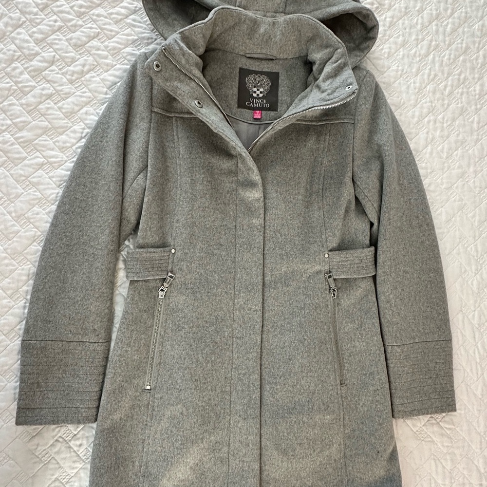 Vince Camuto Gray Wool-Blend Trench Coat with Structured Silhouette
